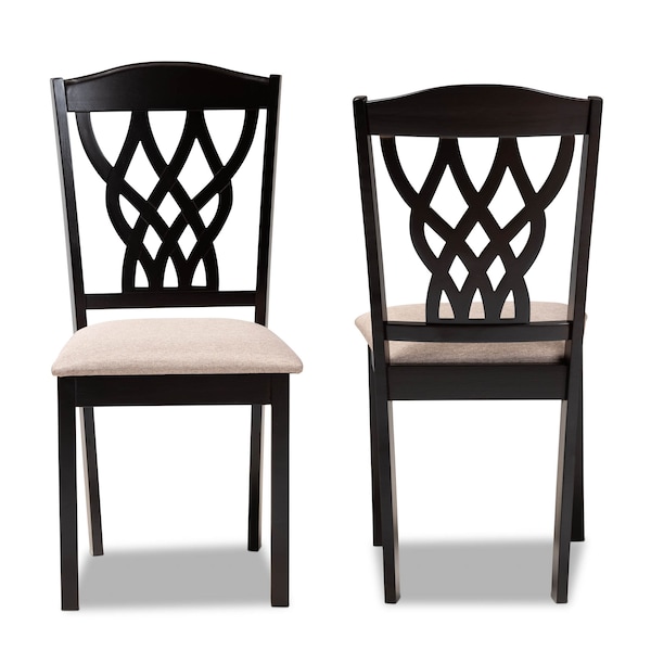 Delilah Sand Upholstered And Dark Brown Wood 2-Piece Dining Chair Set